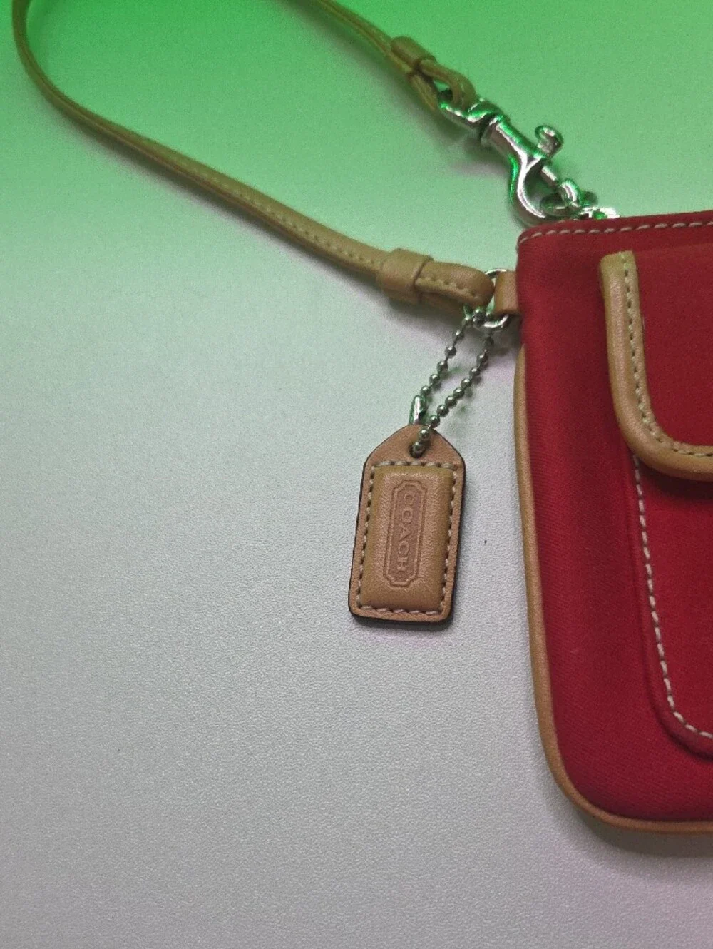 Coach Vintage Hamptons Red Wristlet Clutch with Tan Trim